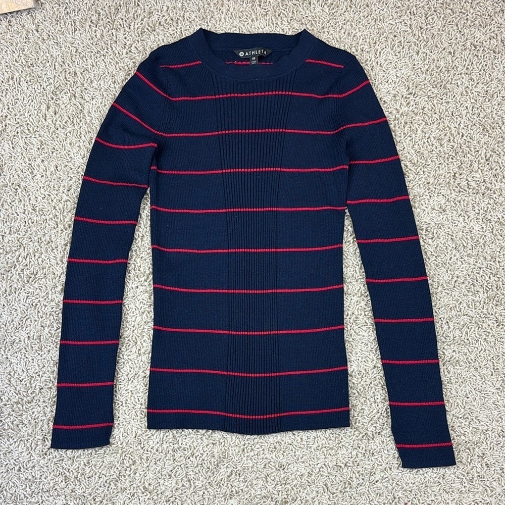 Athleta Bayside navy and red ribbed sweater sz xs - Picture 3 of 7
